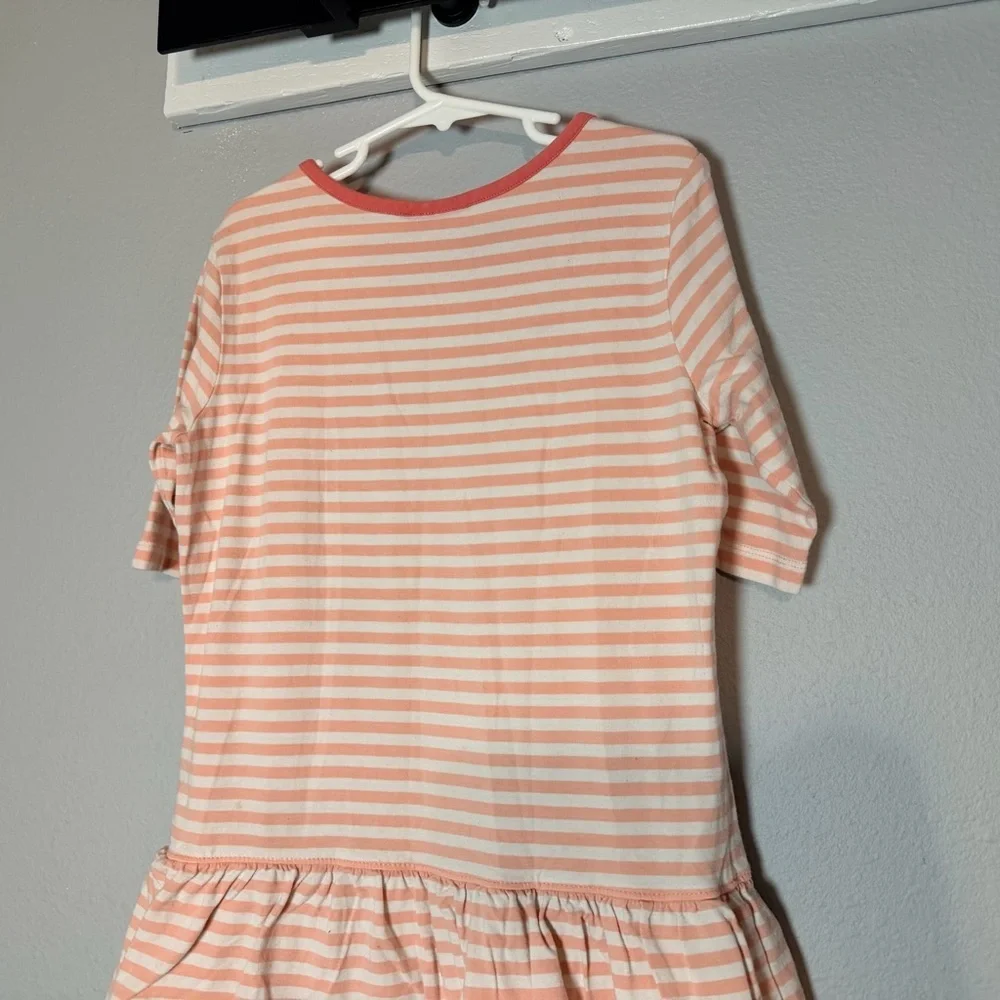 Hanna Andersson Girls Tiered Dress Size 140 or 10 Pink White Striped Ruffles